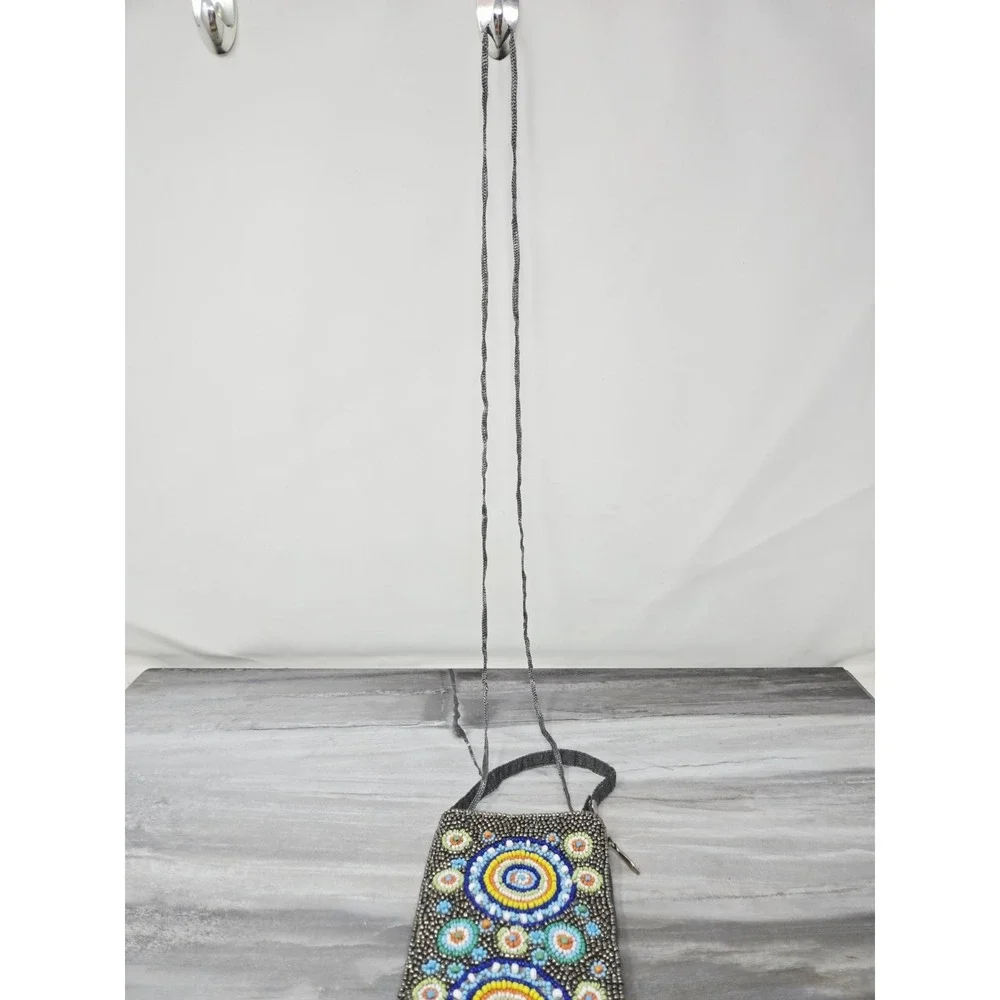 Bamboo Trading Co. Beaded Club Bag Wristlet‎ Purse Cross Body Phone Pouch Wallet